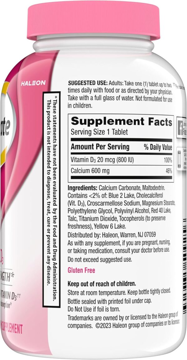 Caltrate 600 Plus D3 Calcium and Vitamin D Supplement Tablets, Bone Health Supplements for Adults - 200 Count - Image 12