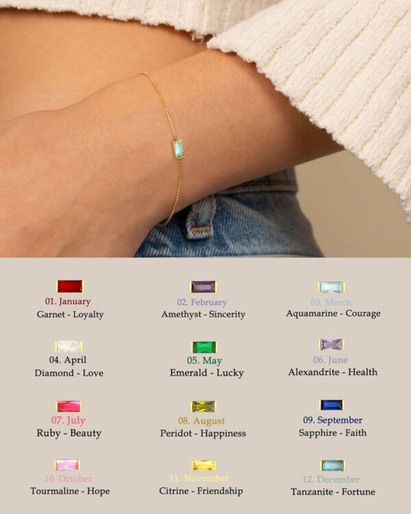 FUNEIA Birthstone Gold Bracelets for Women Non Tarnish Trendy Dainty 14K Gold Plated Bracelet Stack Stackable Blue Green May Emerald Friendship Bracelets Jewelry Gifts for Mom Best Friend - Image 3