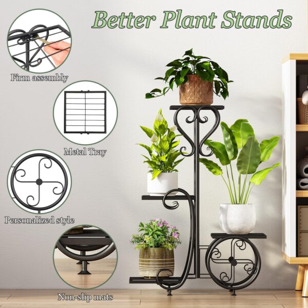 Plant Stand Outdoor Indoor,4 Tier black Tall outdoor plant stands for patio,Flower Pot Holder Potted Display Rack - Heavy Duty Corner Plant Shelf for Patio Garden Balcony Living Room Bedroom - Image 4
