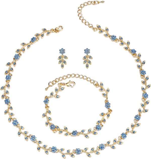 BriLove Wedding Jewelry Set for Women Bride, Gorgeous Stunning Crystal Flower Leaf Cluster Choker Necklace Link Bracelet Stud Earrings Bridal Bridesmaid