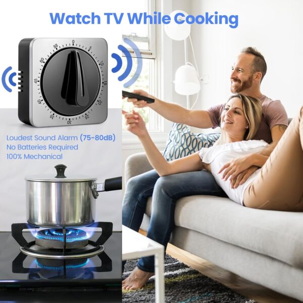 Kitchen Timers for Cooking, Chef Cooking Timer Clock with Loud Alarm,100% Mechanical Desk Timer - No Batteries Required - Magnetic Backing, Exquisite Stainless Steel Body - Countdown Reminder Magnetic - Image 8