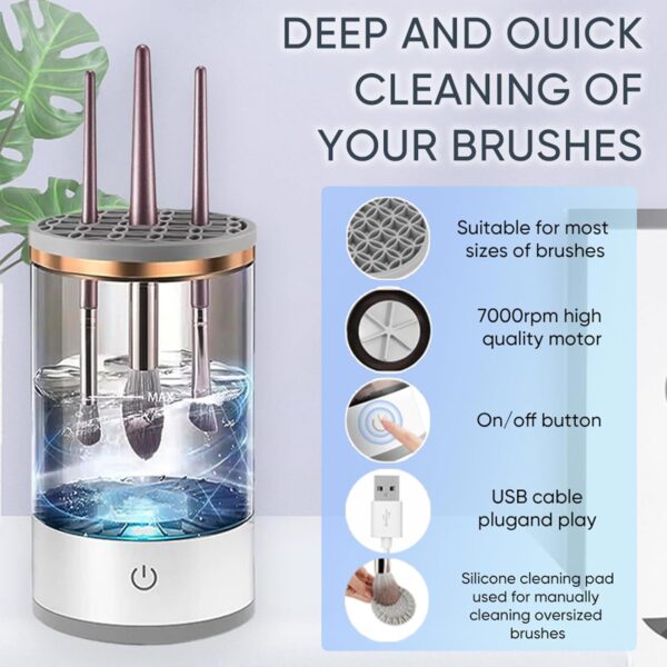 Makeup Brush Cleaner Machine, Upgraded Portable Electric Makeup Brush Cleaner Machine, Automatic Cosmetic Brush Cleaner for Quick & Efficient Cleaning, Suitable for All Brush Sizes(Midnight) - Image 3