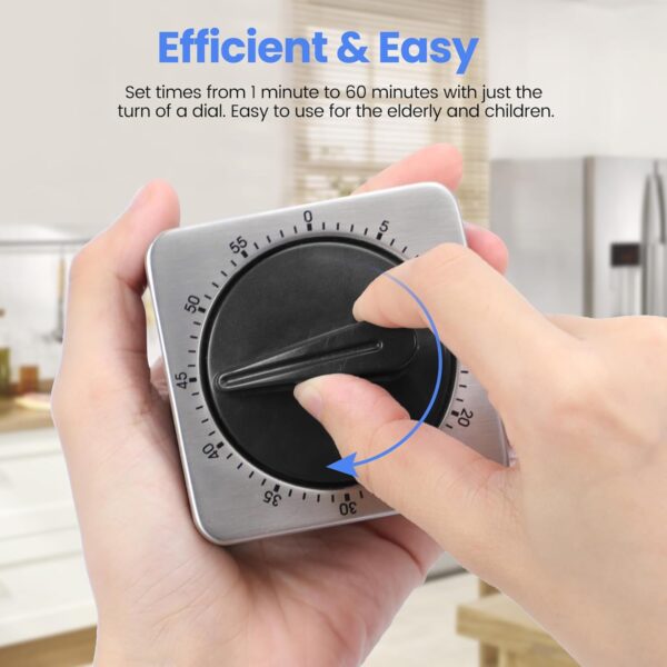 Kitchen Timers for Cooking, Chef Cooking Timer Clock with Loud Alarm,100% Mechanical Desk Timer - No Batteries Required - Magnetic Backing, Exquisite Stainless Steel Body - Countdown Reminder Magnetic - Image 2