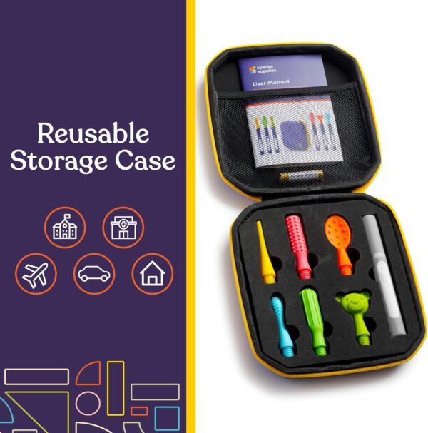 Special Supplies Buzz Buddy Oral Motor Stimulation kit with 6 Soft Textured Interchangeable Heads, Calm Sensory Needs, Support Speech, and Stimulate Self Feeding, Gentle Vibrations (Grey) - Image 3