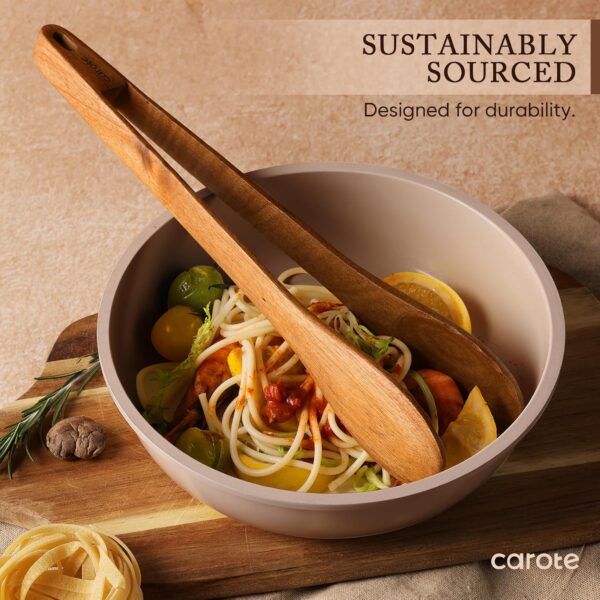 CAROTE Wooden kitchen Utensils Set, Acacia Wood 8pcs Cooking Utensil Set for Nonstick Cookware, Long-lasting Wooden Spoons for Cooking, Spatula, Turner - Image 4
