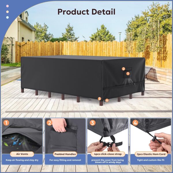 Patio Furniture Covers, Gorpche Outdoor Furniture Covers Waterproof, 108"L× 82"W× 28"H Tear-Resistant Patio Table and Chair Set Cover with Upgraded Fastener Windproof Buckle Straps, Heavy Duty, Black - Image 3