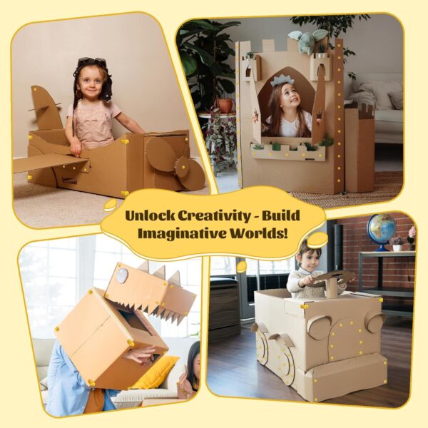 361 Piece Cardboard Construction Tools Kit for Kids: STEAM Building Toy Set with Cardboard Cutter Gloves Screws Nuts, Educational Craft Kit Gift for Boys Girls Age 5+, Great for Home Play + Classroom - Image 6