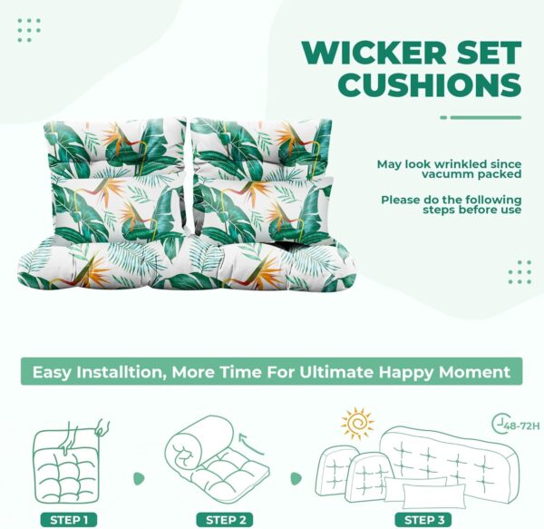 Wicker Chair Cushions of 5 Pieces, Waterproof Outdoor Loveseat Cushion for Wicker Furniture, 1 Love Seat Cushion, 2 U-Shape and 2 Lumbar Pillows for Patio Furniture (Yellow Leaf) - Image 5
