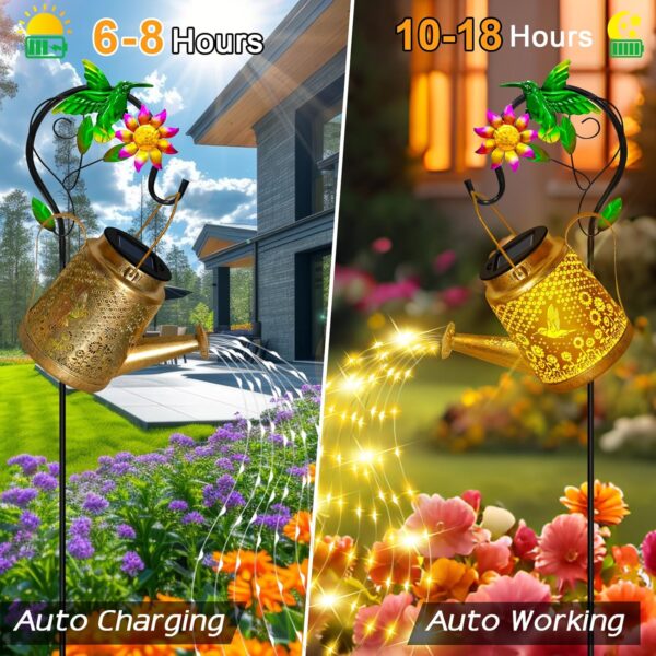 Hummingbird Solar Lanterns Garden Decor, Outdoor Waterproof Watering Can with Shepherd Hook, Solar Garden Decor for Yard Outdoor Landscape Pathway, Gifts for Women Mom Grandma Birthday, Mothers Day - Image 3