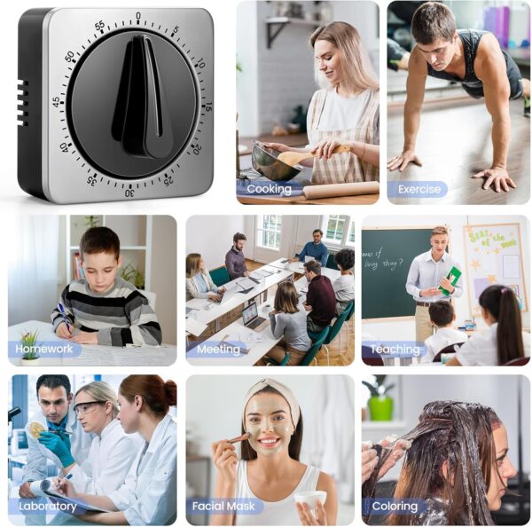 Kitchen Timers for Cooking, Chef Cooking Timer Clock with Loud Alarm,100% Mechanical Desk Timer - No Batteries Required - Magnetic Backing, Exquisite Stainless Steel Body - Countdown Reminder Magnetic - Image 7