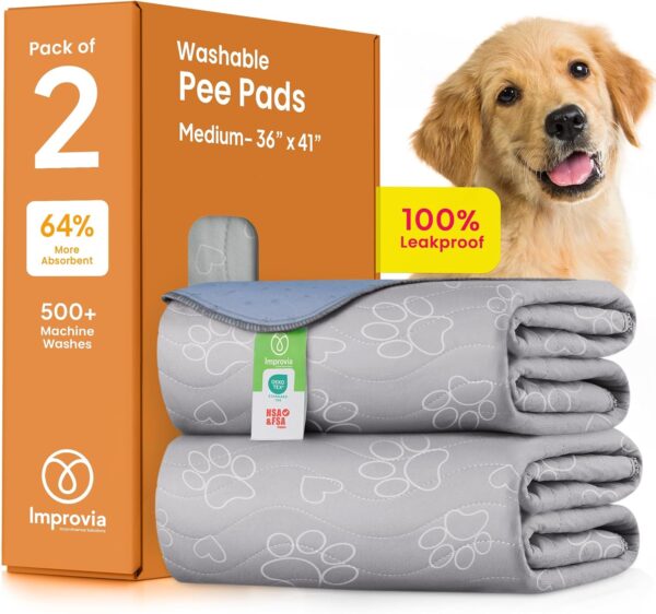 IMPROVIA® Reusable Puppy Pad – Waterproof, Extra-Absorbent, Washable Pee Pad for Dog Training, Whelping, & More – Protect Your Floors & Pet with Quick-Drying Potty Pad (Medium - 36"x41")