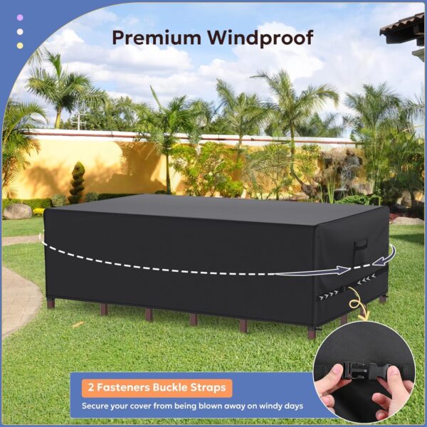 Patio Furniture Covers, Gorpche Outdoor Furniture Covers Waterproof, 108"L× 82"W× 28"H Tear-Resistant Patio Table and Chair Set Cover with Upgraded Fastener Windproof Buckle Straps, Heavy Duty, Black - Image 4