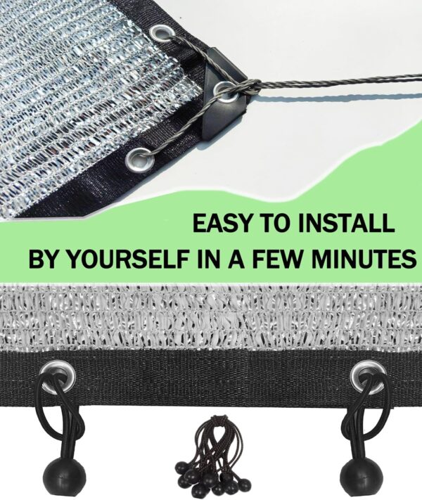 40% Aluminum Foil Shade Cloth with Grommets,6.5 FT x 12 FT，Silver Tarps Fabric Privacy Screen Pet Shade Car Cover Patio Garden Pergola Cover Canopy, Come with Ball Bungee Aluminum Shade Net - Image 4