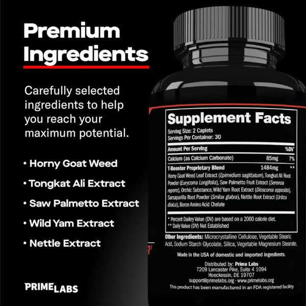 Prime Labs Testosterone Supplement for Men - Stamina, Endurance, Energy, & Strength - Men's Testosterone Booster & Workout Supplement - 60 Caplets - Image 5