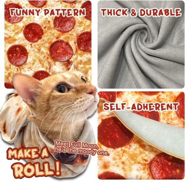 Cat Wrap for Cutting Nails, Tortilla Blanket Pet Supplies Cat Washing Bag, Burrito Blanket Cat Restraint for Nail Clipping, Multifunctional Pet Tool Gifts for Cat Lovers (L (within 14lbs), Pizza) - Image 3