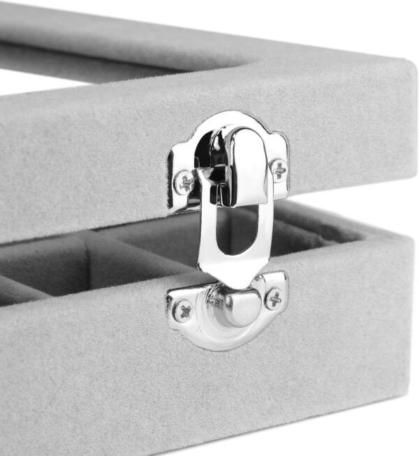 Jewelry Box Rings Organizer Tray 7 Slots Velvet Jewelry Earring Storage Box With Transparent Lid Jewelry Display Case for Girls Women (Gray) - Image 4