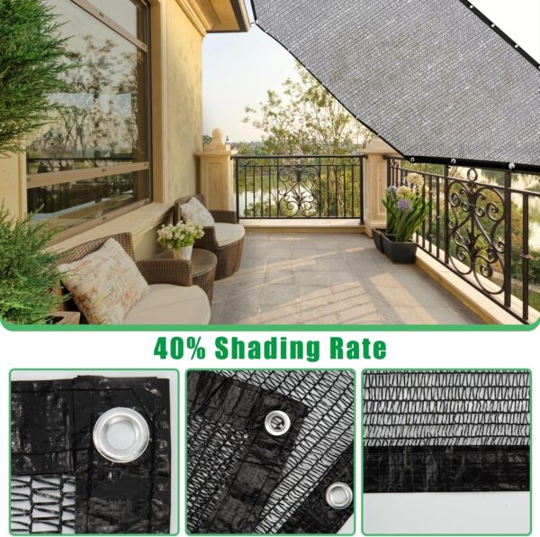 SPORTYOUTH 40% Shade Cloth for Garden, 10x50 ft Mesh Tarp with Grommets, UV Resistant Black Sunblock Sun Shade Netting Cover for Greenhouse, Plants Vegetables Growing, Patio, Chicken Coop - Image 3