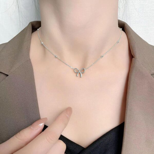 Bow Necklace Earrings Bracelet Set Bow Jewelry Set for Women Bowknot Pendant Chain Necklace Ribbon Stud Earrings Coquette Stuff Accessories Christmas Gifts - Image 2