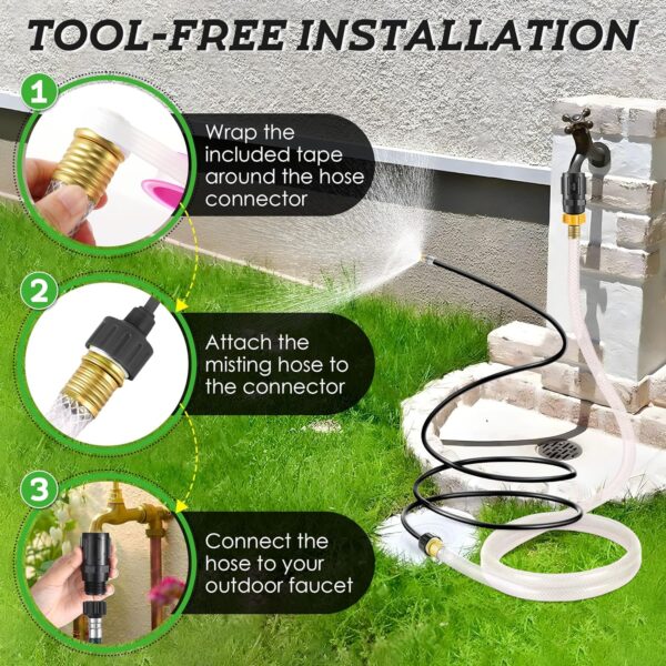 60 Inch Outdoor Misting Cooling System with Flexible Hose, 0.8mm Nozzle Garden Patio Misters with 3/4" Hose Connector, Adjustable Aluminum Spray Tube for Outside Patio, Bird Bath, Trampoline - Image 4