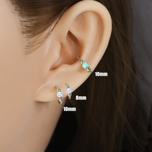 2 Pcs Small Cartilage Hoop Earrings for Women Men, 18G Opal Silver Earrings Hypoallergenic 316L Surgical Steel Hinge Huggie Hoop Earrings for Helix,Tragus,Conch,Rook,Earlobe Piercing Jewelry Nose Ring - Image 4