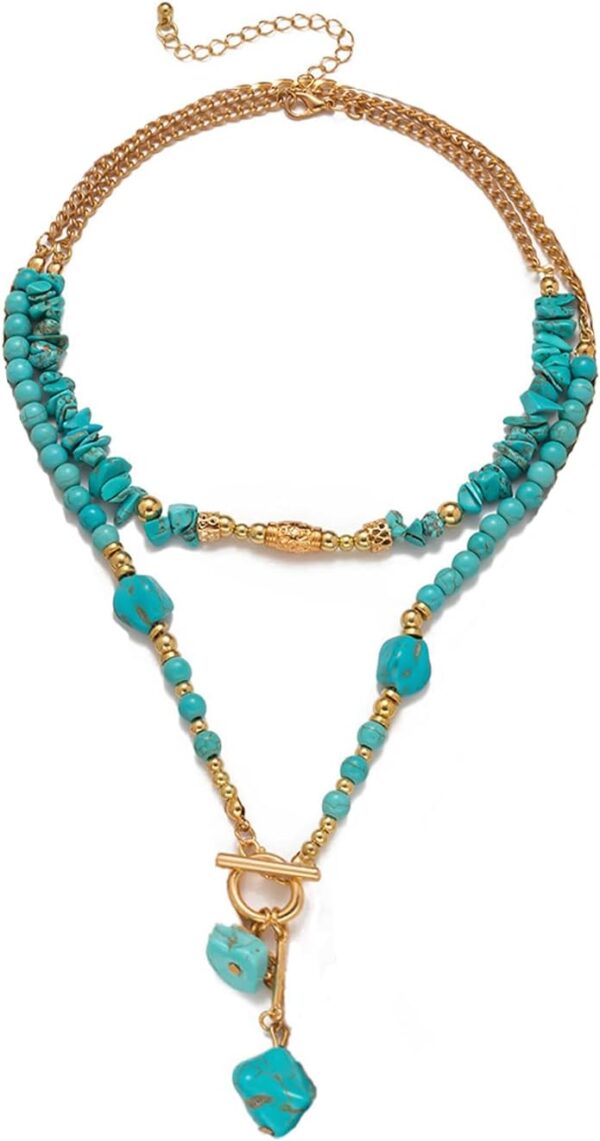 Turquoise Beaded Necklace for Women Layered Choker Necklace Gold and Turquoise Necklace Toggle Collar Handmade Western Boho Jewelry - Image 6