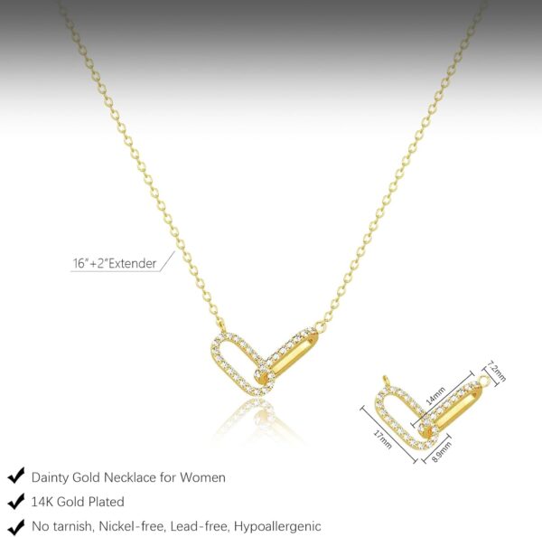 Diamond Pendant Necklace for Women, Dainty Gold Necklace 18k Gold Plated Paperclip Choker Necklaces Cute Open Oval Necklaces Simple Gold Necklace Jewelry Gifts for Women Trendy - Image 5