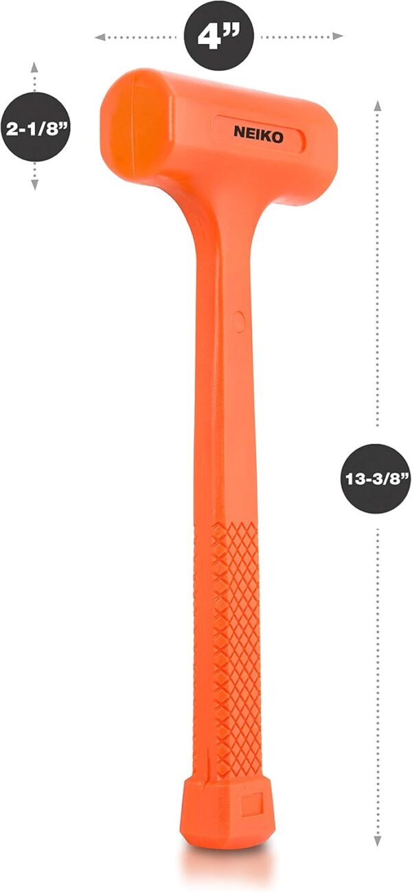 NEIKO 02847A 2 LB Dead Blow Hammer, Neon Orange | Unibody Molded | Checkered Grip | Spark and Rebound Resistant - Image 3