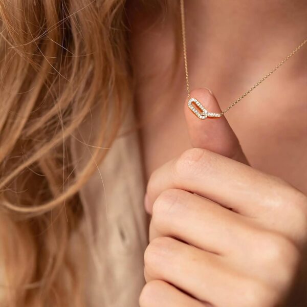 Diamond Pendant Necklace for Women, Dainty Gold Necklace 18k Gold Plated Paperclip Choker Necklaces Cute Open Oval Necklaces Simple Gold Necklace Jewelry Gifts for Women Trendy - Image 7
