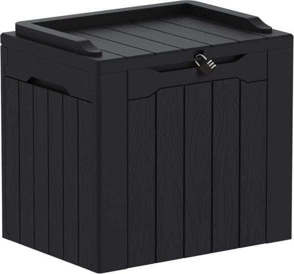Greesum 31 Gallon Resin Deck Box Large Outdoor Storage for Patio Furniture, Garden Tools, Pool Supplies, Weatherproof and UV Resistant, Lockable, Dark Black