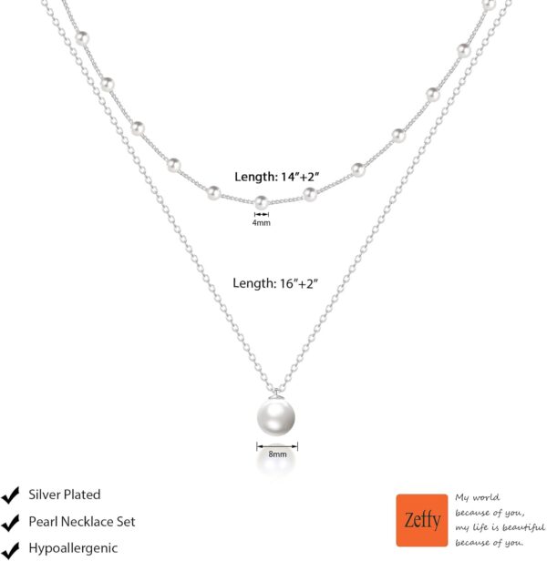 Zeffy Gold Pearl Necklace for Women, Dainty 14K Gold/Silve Plated Layered Pearl Choker Pearl Earrings Pearl Bracelets Wedding Trendy Gold Jewelry Set for Women Gifts - Image 2
