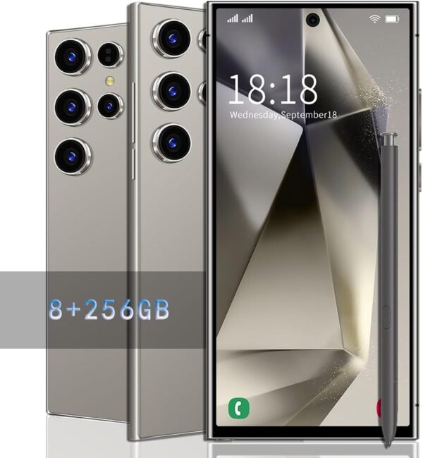 W24 Ultra Cell Phone,6.8",5G Unlocked Android,Cell Phone with S Pen,8GB+256GB Smartphone,8000mAh Long Battery Life,72MP+108MP Zoom Camera,Dual SIM Phone+Gift 64GB Memory Card (Titanium Gray)