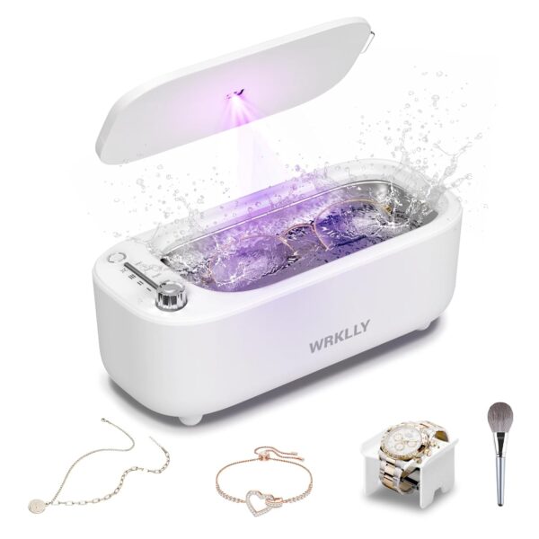 Ultrasonic Jewelry Cleaner, 50KHz 14oz Professional Ultrasonic Cleaner Machine with 4 Timer Modes,304 Stainless Steel Tank for Jewelry, Eyeglasses, Rings, Coins, Watch Strap,Dentures (White)