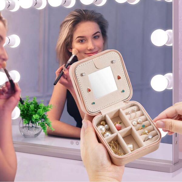 Mini Jewelry Travel Case,Small Jewelry Box,Traveling Jewelry Organizer,Portable Jewellery Storage Holder for Rings Earrings Necklace Bracelet Boxes for Girls Women | Pink-Mirror - Image 2