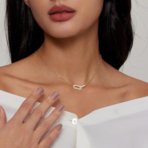 Diamond Pendant Necklace for Women, Dainty Gold Necklace 18k Gold Plated Paperclip Choker Necklaces Cute Open Oval Necklaces Simple Gold Necklace Jewelry Gifts for Women Trendy - Image 3