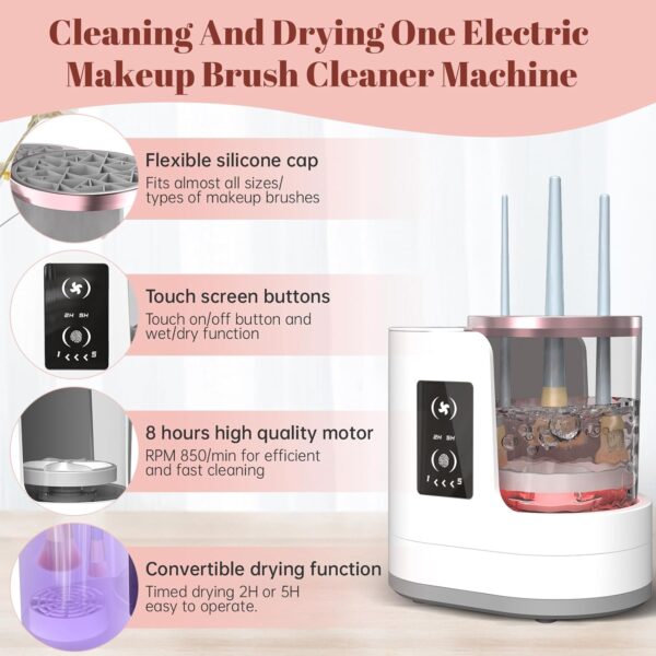 3 IN 1 Electric Makeup Brush Cleaner Machine With Makeup Brush Dryer-Holder-Portable Automatic USB Cosmetic Brushes Cleaner Tool for All Size Beauty Makeup Brush Set,Contour, Eyeshadow, Blush Brush - Image 6