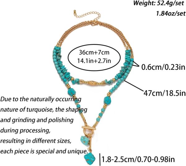 Turquoise Beaded Necklace for Women Layered Choker Necklace Gold and Turquoise Necklace Toggle Collar Handmade Western Boho Jewelry - Image 2