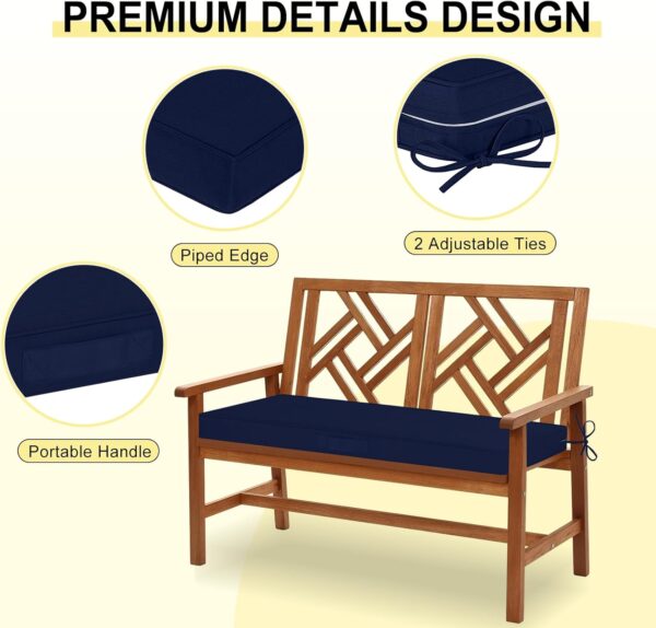 downluxe Outdoor Bench Cushion Waterproof, 59 x 18 Inch Patio Furniture Cushions with Adjustable Ties & Portable Handle, Porch Swing Cushions, Bench Cushions for Outdoor Furniture, Navy - Image 4