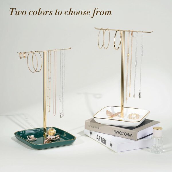 Jewelry Holder Stand with Ceramic Base: 12" Tall Necklace Organizer Rack, Tree Design Display Storage for Necklaces, Bracelets, Rings, Earrings, Aesthetic Room Décor for Girls and Women, Gold - Image 5