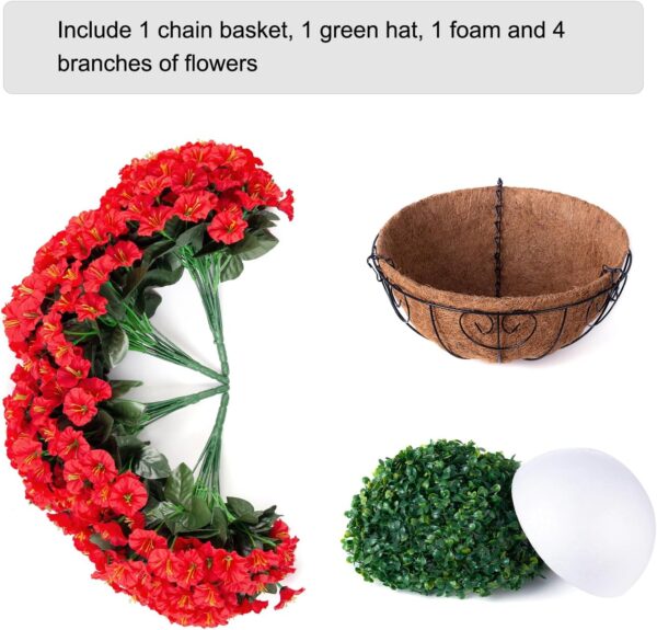 Artificial Fake Hanging Flowers Plants Basket for Outdoor Spring Summer Decoration, Faux Silk Flowers Outside Look Real Morning Glory UV Resistant for Porch Patio Balcony Garden Yard Home Red - Image 4