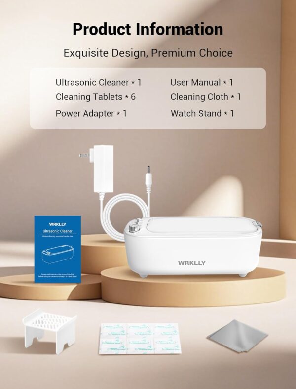 Ultrasonic Jewelry Cleaner, 50KHz 14oz Professional Ultrasonic Cleaner Machine with 4 Timer Modes,304 Stainless Steel Tank for Jewelry, Eyeglasses, Rings, Coins, Watch Strap,Dentures (White) - Image 8