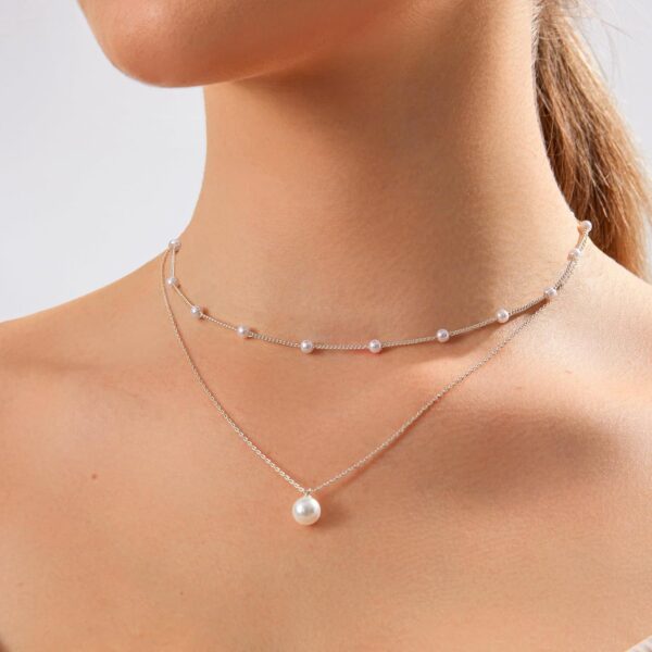 Zeffy Gold Pearl Necklace for Women, Dainty 14K Gold/Silve Plated Layered Pearl Choker Pearl Earrings Pearl Bracelets Wedding Trendy Gold Jewelry Set for Women Gifts - Image 4