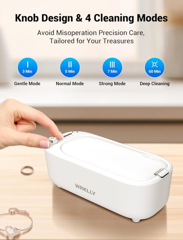Ultrasonic Jewelry Cleaner, 50KHz 14oz Professional Ultrasonic Cleaner Machine with 4 Timer Modes,304 Stainless Steel Tank for Jewelry, Eyeglasses, Rings, Coins, Watch Strap,Dentures (White) - Image 5