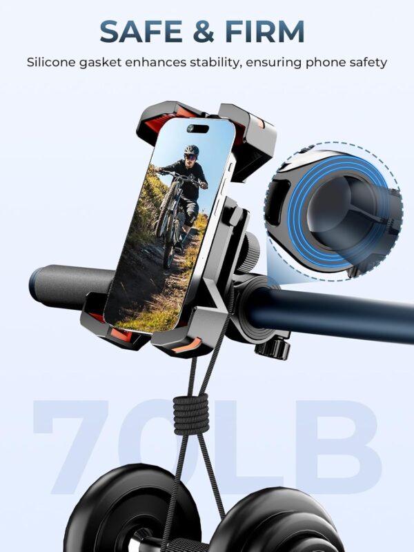 Motorcycle Phone Mount, 360° Rotatable Bike Phone Holder, 1s Lock Bike Phone Mount Handlebar Clamp, Cell Phone Holder for Bicycle Scooter, Motorcycle Accessories for 4.7"-7" Smartphones Orange - Image 5