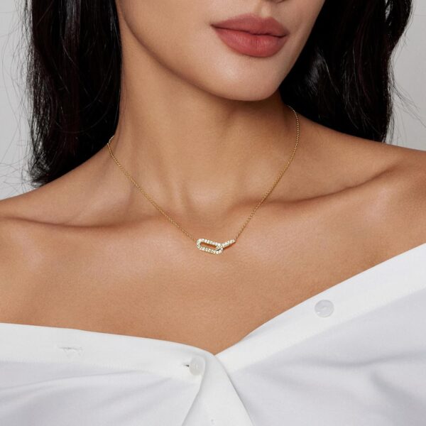 Diamond Pendant Necklace for Women, Dainty Gold Necklace 18k Gold Plated Paperclip Choker Necklaces Cute Open Oval Necklaces Simple Gold Necklace Jewelry Gifts for Women Trendy - Image 2