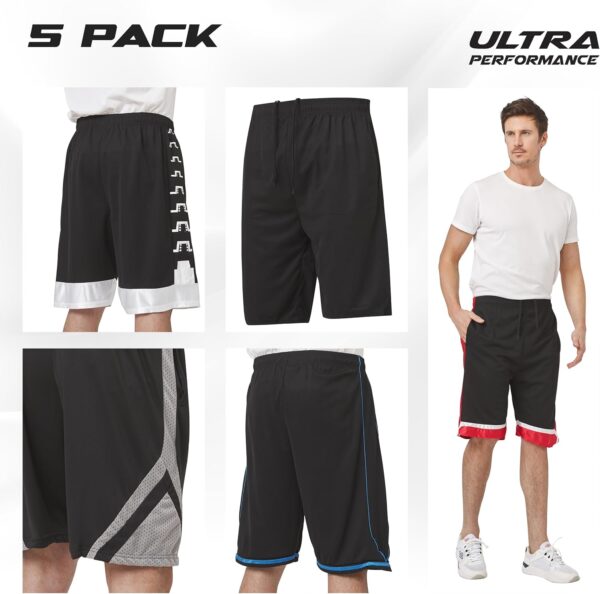 Ultra Performance 5 Pack Mens Shorts, Athletic Gym Shorts Workout Basketball Shorts for Men, SM - 5X - Image 2