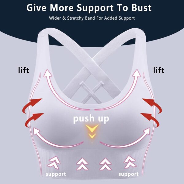 Sports Bra, Workout Tops for Women, Medium Impact Strappy Padded Sports Bras for Women High Support - Image 3