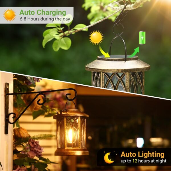 WdtPro Solar Lanterns Outdoor Lights, 4 Pack Bright Lanterns Outdoor Waterproof with Clip Patio Decor, Hanging Solar Lights for Outside Garden Yard Front Porch Table Decoration (Antique Copper) - Image 3