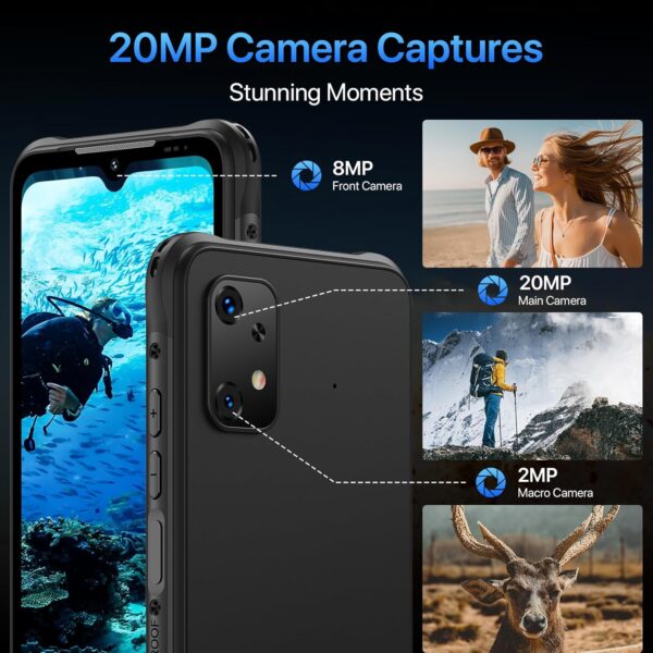 UMIDIGI Unlocked Cell Phone, Bison X20 Android 13 Rugged Smartphones, IP68/IP69K Waterproof Phone, 6000mAh 12 (6+6)+128GB/TF 1TB Expand, 6.53" Screen NFC AGPS, 4G Dual SIM Outdoor Mobile Phone - Image 4
