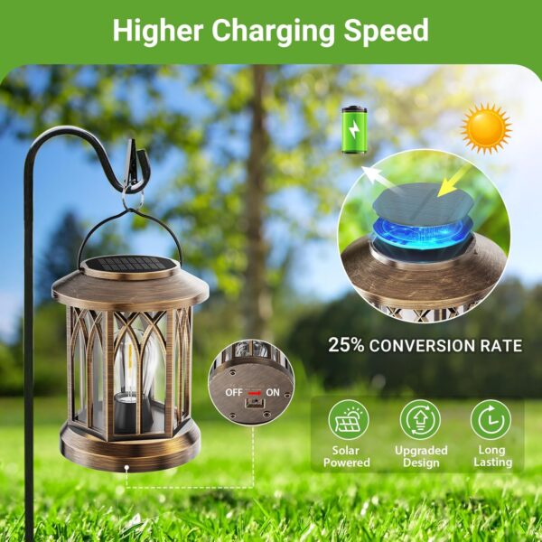 WdtPro Solar Lanterns Outdoor Lights, 4 Pack Bright Lanterns Outdoor Waterproof with Clip Patio Decor, Hanging Solar Lights for Outside Garden Yard Front Porch Table Decoration (Antique Copper) - Image 5