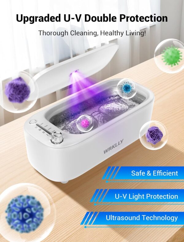 Ultrasonic Jewelry Cleaner, 50KHz 14oz Professional Ultrasonic Cleaner Machine with 4 Timer Modes,304 Stainless Steel Tank for Jewelry, Eyeglasses, Rings, Coins, Watch Strap,Dentures (White) - Image 3